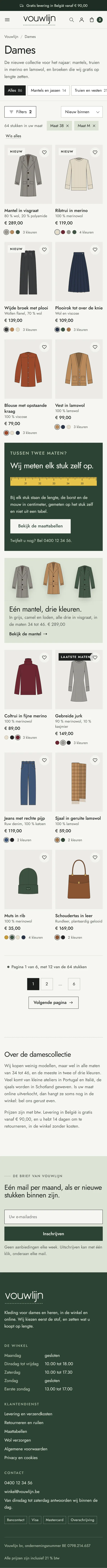 De catalogus in de webshop voor een kledingwinkel, de hele pagina op een gsm